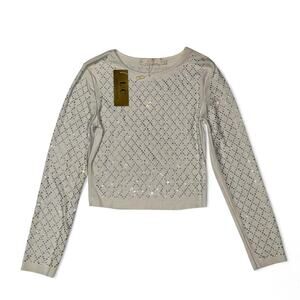 NWT L/C Lizette Collection rhinestone diamond lattice crop top in white Size M